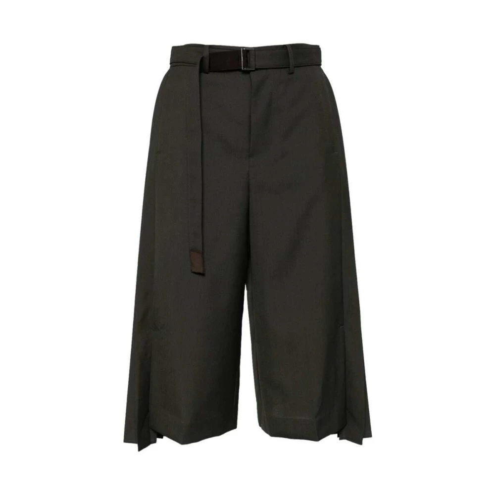 Sacai Khaki Geplooide Wijde Pijp Broek Green Dames