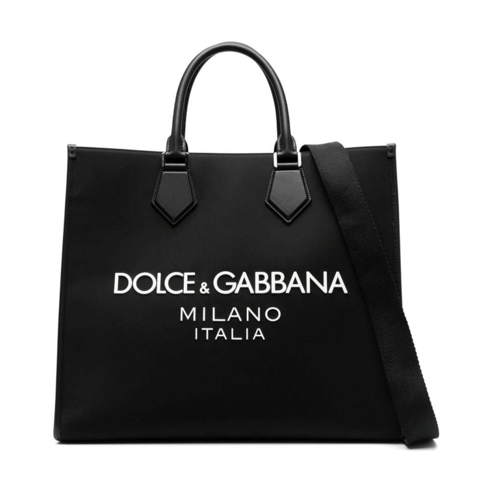 Dolce & Gabbana Men's Black Shopping Bags, One Size, Logo-Embossed Tote Bag In