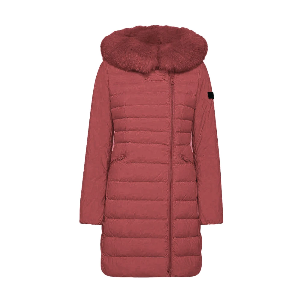 Peuterey Gewatteerde Bont Parka Lichtgewicht Nylon Red Dames