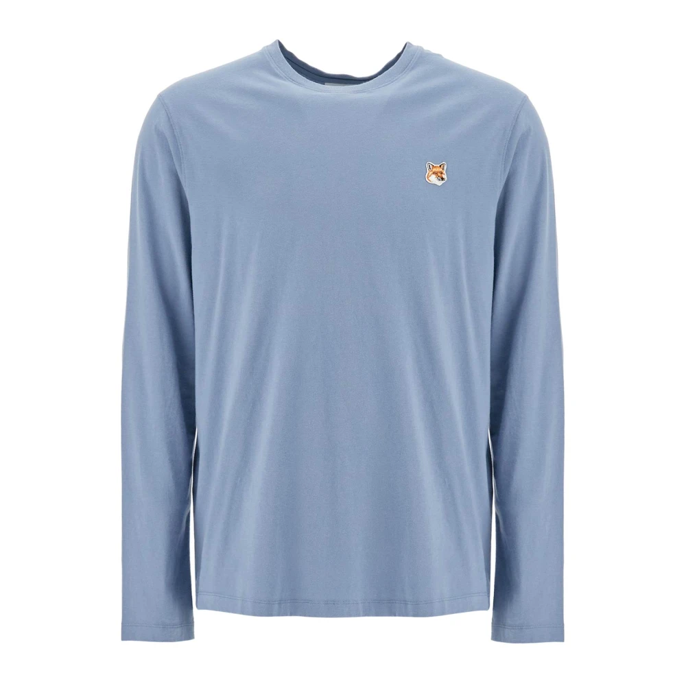 Maison Kitsuné Fox Head Longsleeve Katoenen T-shirt Blue Heren