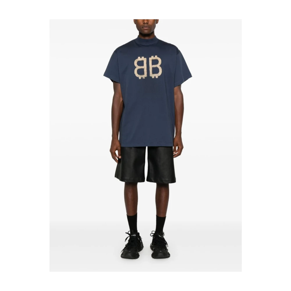 Balenciaga Marino Washed Logo Beige T-shirt Blue Heren