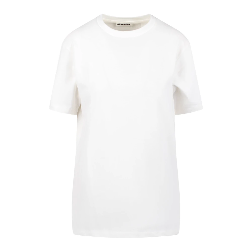 Jil Sander Oversized Crewneck T-shirt met Leren Label White Dames
