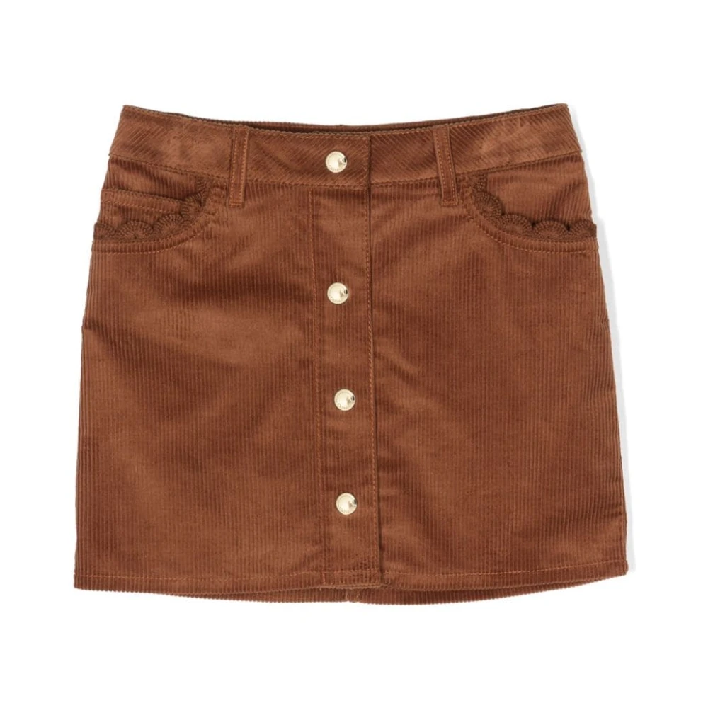 Chloé Women's Brown Scallop-Detail Corduroy Skirt
