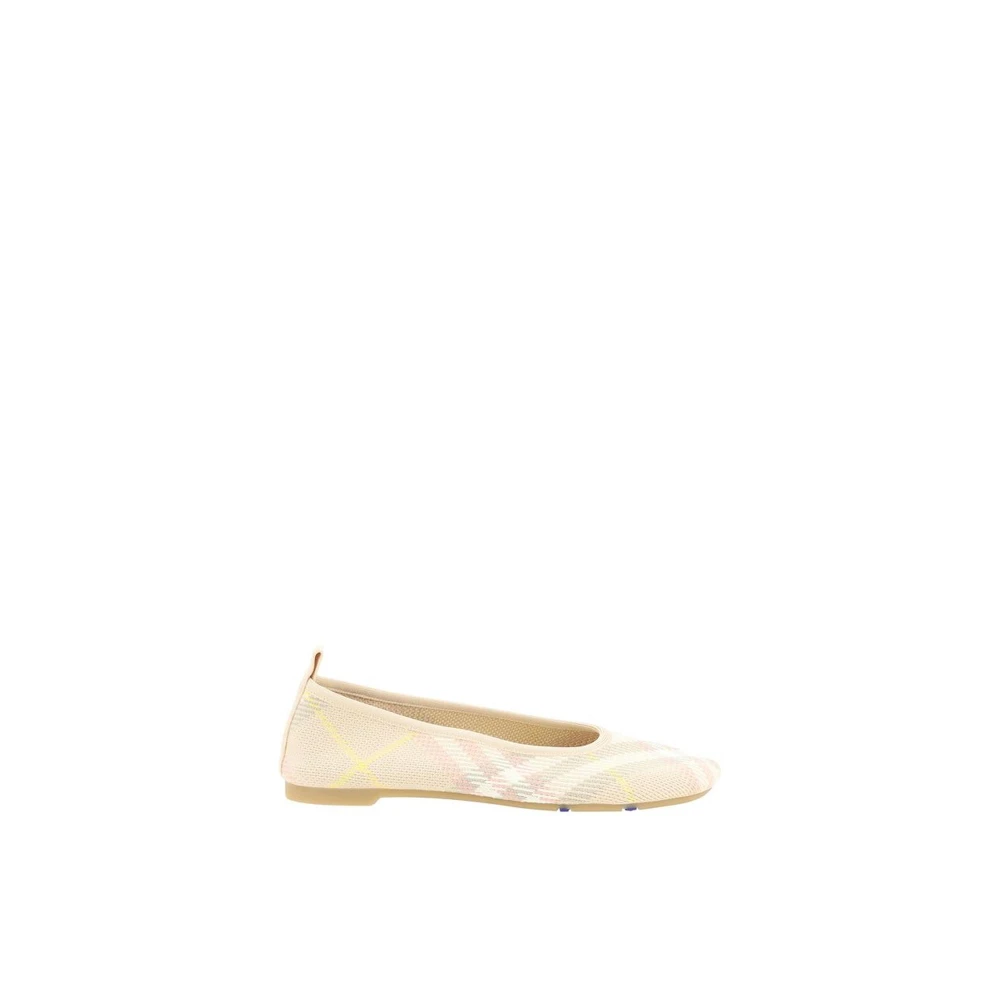 Burberry Women's Pink Ballerinas,, Square Toe Ballet Flats With Check Pattern Size 3