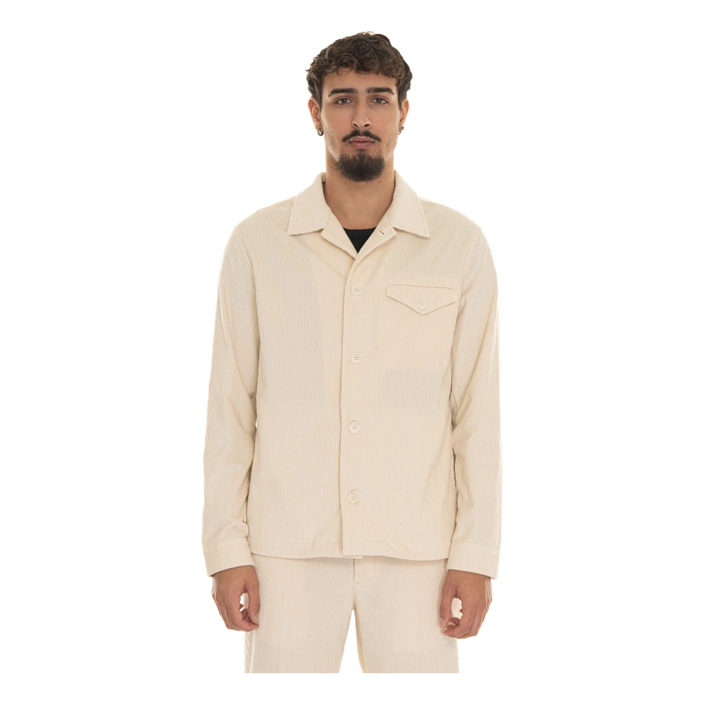 Hindustrie Gestreepte Katoenen Overshirt met Zakken Beige Heren