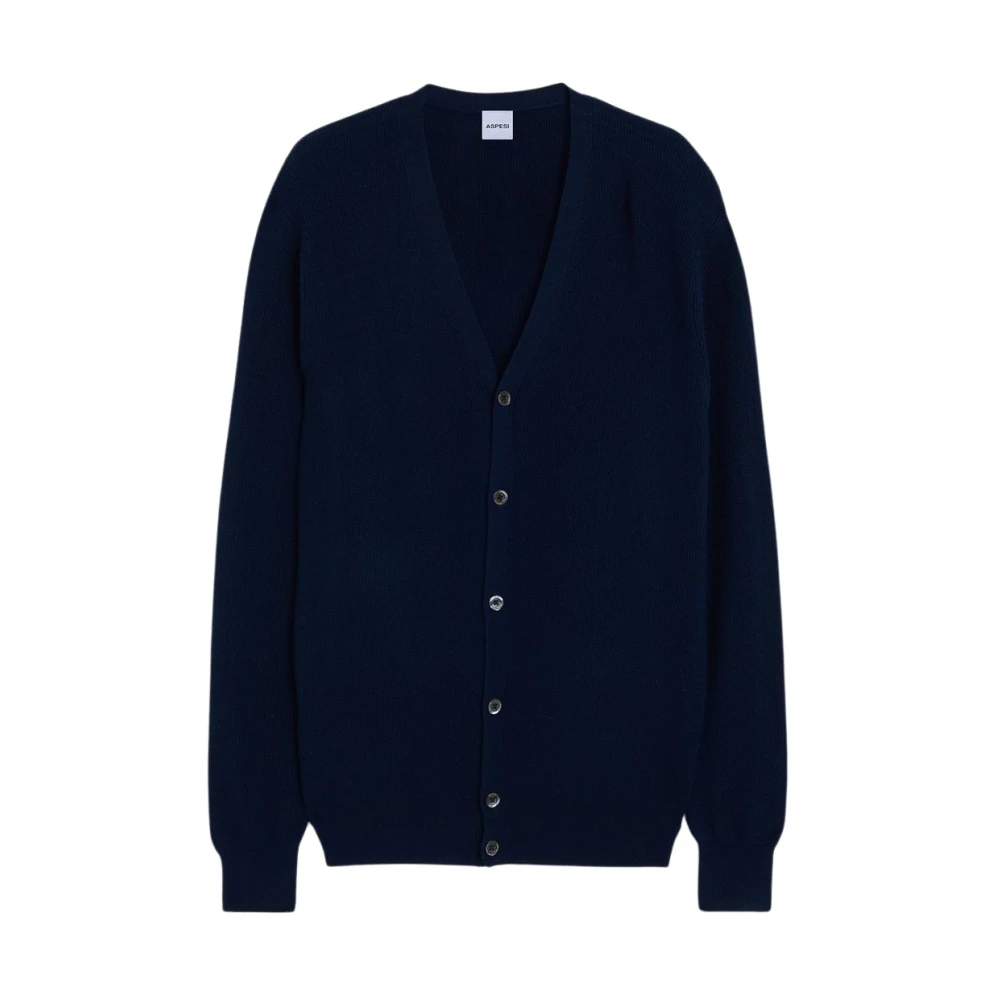 Aspesi Merino Wol V-hals Vest Blue Heren