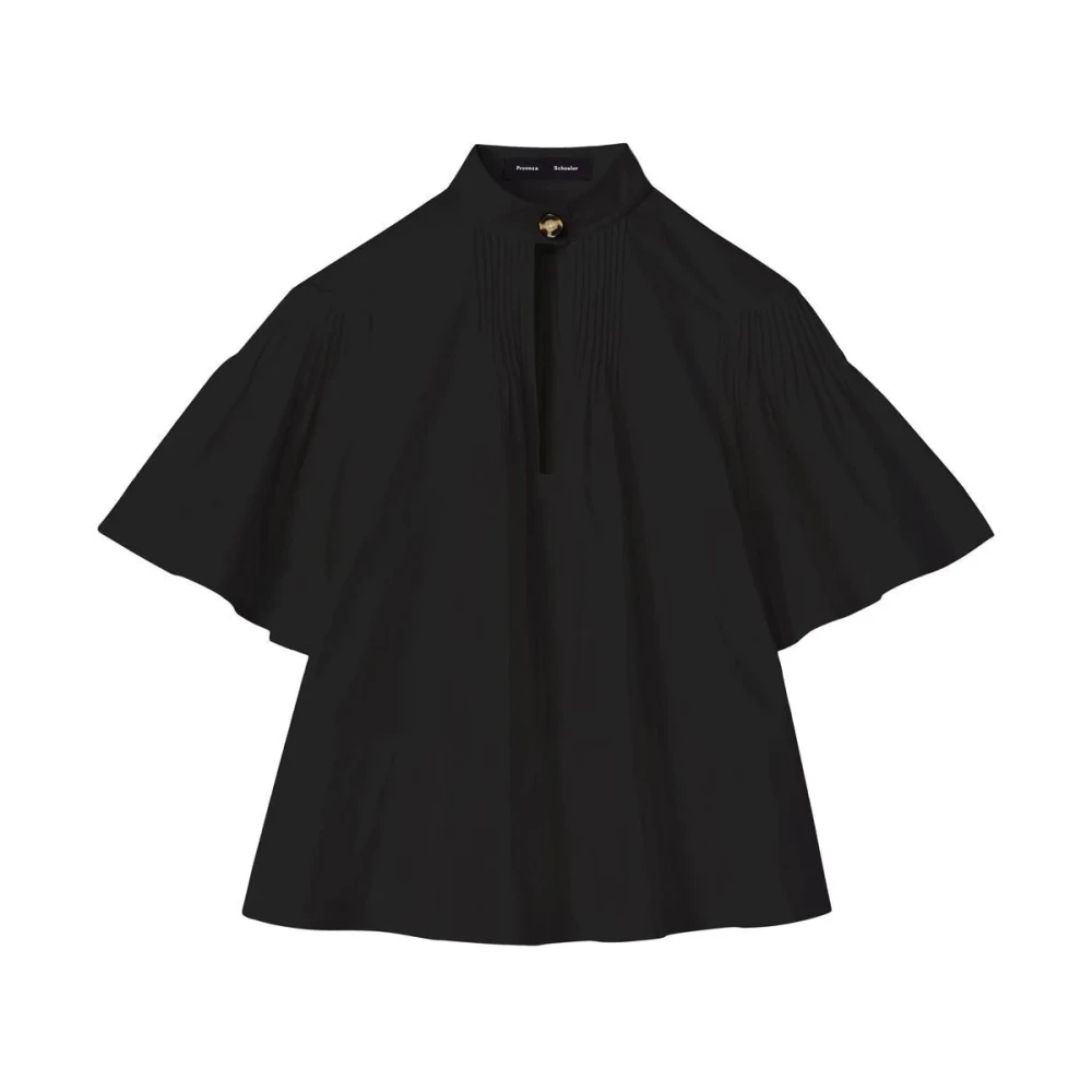 Proenza Schouler Black Blouses, Female, 2XS, Pintuck-Detail Short-Sleeved Blouse