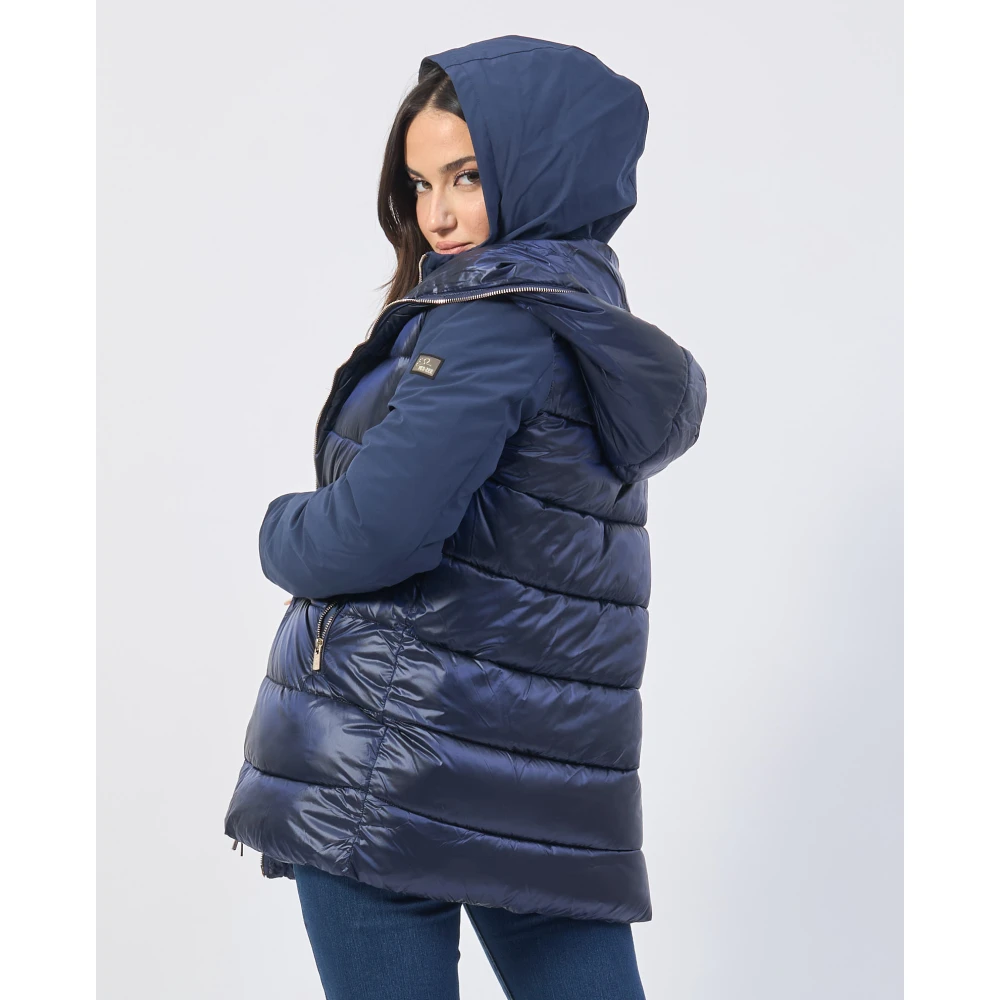 YES ZEE Blauwe gewatteerde jas met dubbele capuchon Blue Dames