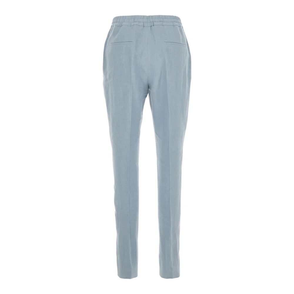 Eleventy Blauwe Linnen Trekkoord Taillebroek Blue Dames