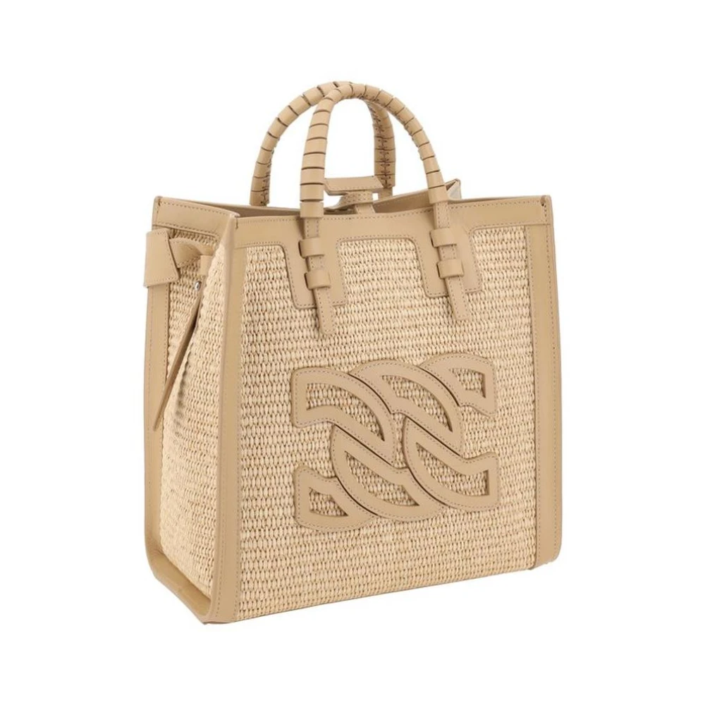 Casadei Raffia Handtas met Leren Details Beige Dames