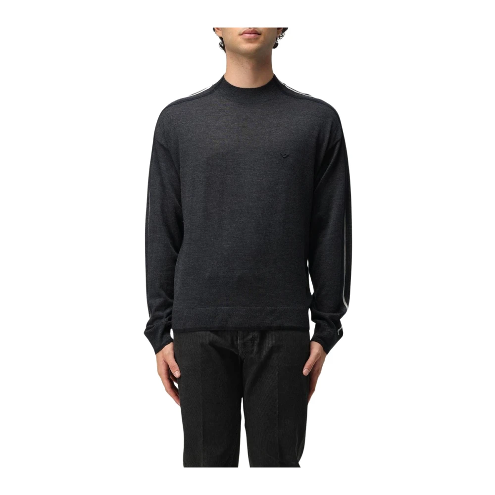 Emporio Armani Men's Black Round-Neck Knitwear, Xl, Long Sleeve Knit Top