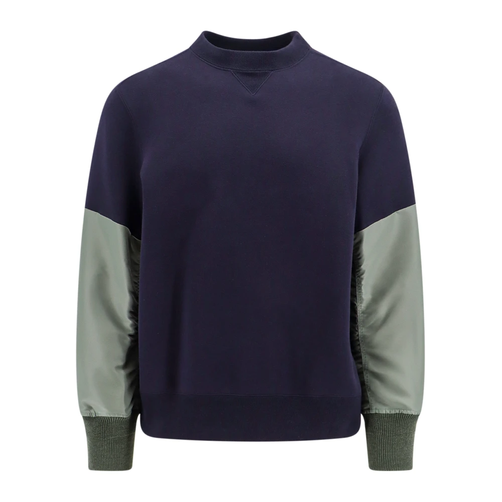 Sacai Katoenen sweatshirt met nylon inzetstukken Blue Heren