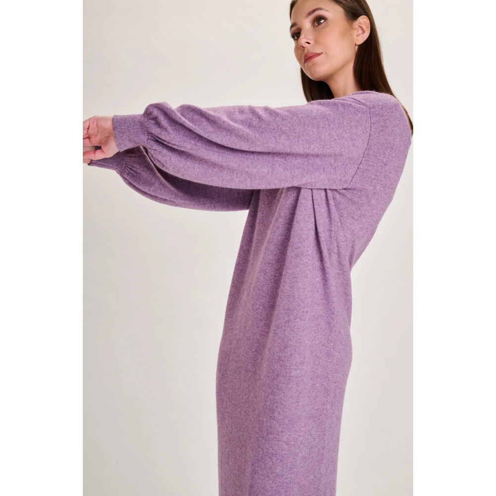 March23 Gebreide Jurk A-lijn Korte Mouwen Zomerjurk Purple Dames