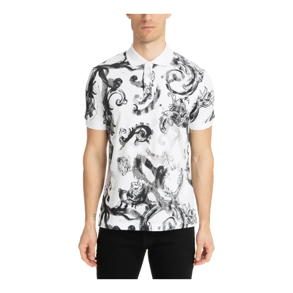 Versace Jeans Couture Abstract Waterverf Polo Shirt White Heren