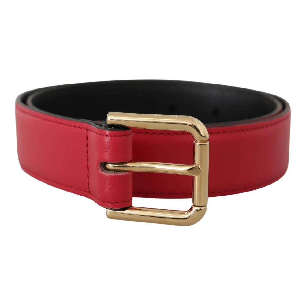 Dolce & Gabbana Women's Red/Gold Leather Belt With Logo Buckle
