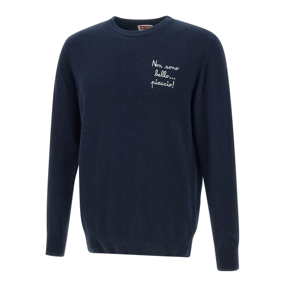 MC2 Saint Barth Wollen Crewneck Pullover met Borstlogo Blue Heren