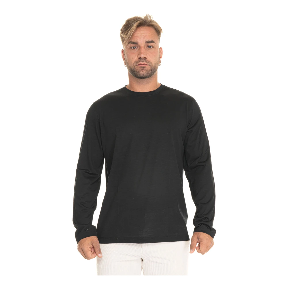 Gran Sasso Wol Lange Mouw Effen T-shirt Black Heren
