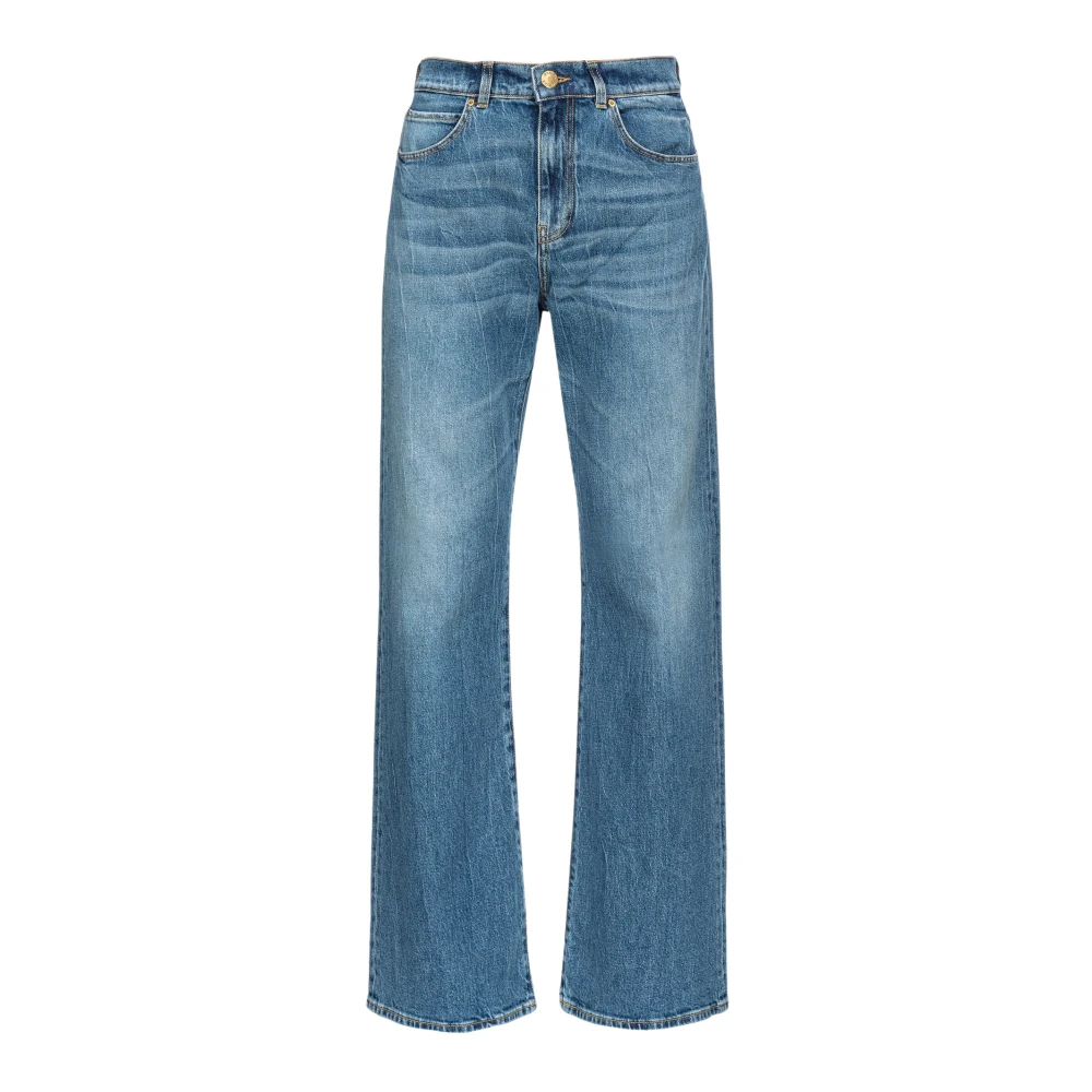 Pinko Wijde Pijp Denim Stretch Broek Blue Dames