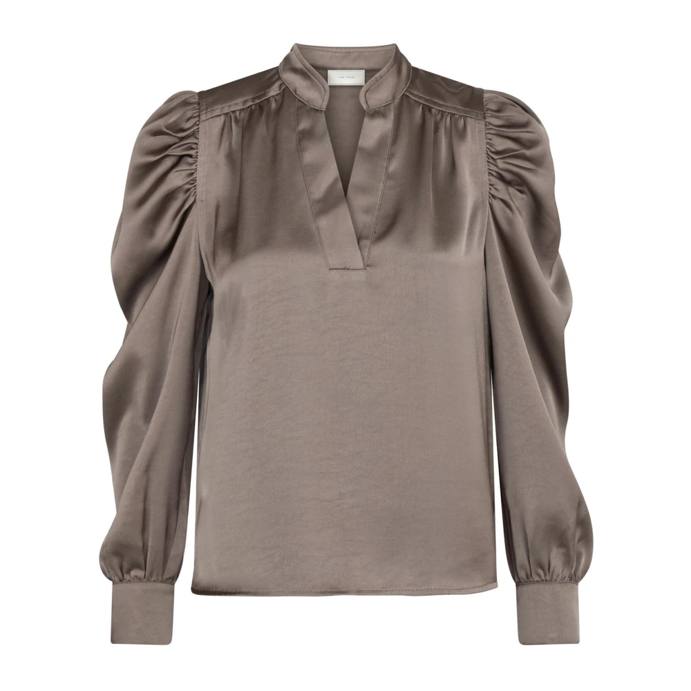 NEO NOIR Elegante Sateen Blouse Warm Grey Gray Dames