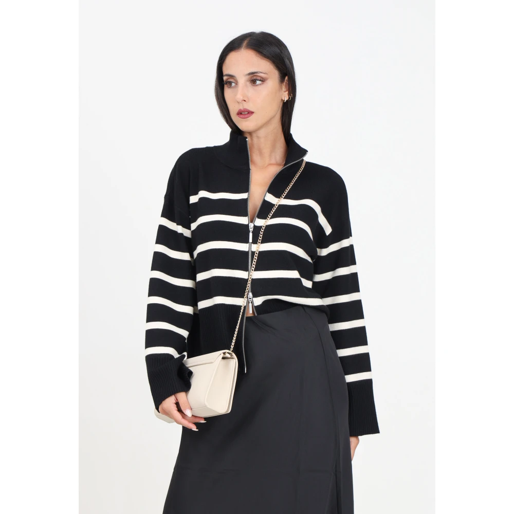 Only Zwart Gestreepte Gebreide Vest Black Dames