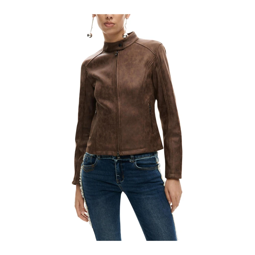 Desigual Vrouw Bruin Jassen Dames, 2XL, Blazer Met Ronde Hals En Rits