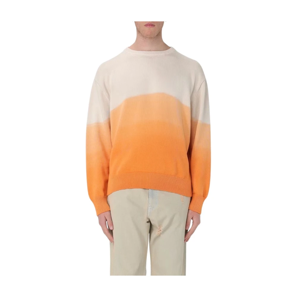 Msgm Men's Multicolor Round-Neck Knitwear, M, Beige-Orange Cotton Jumper