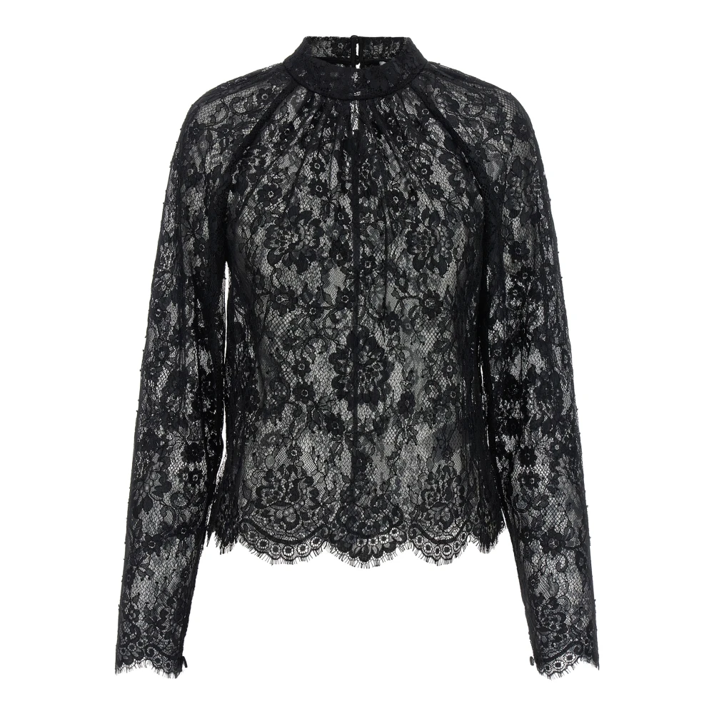 Self Portrait Semi-Transparent Lace Blouse - Female - Blouses - Black - 2XS - Blouses & Shirts