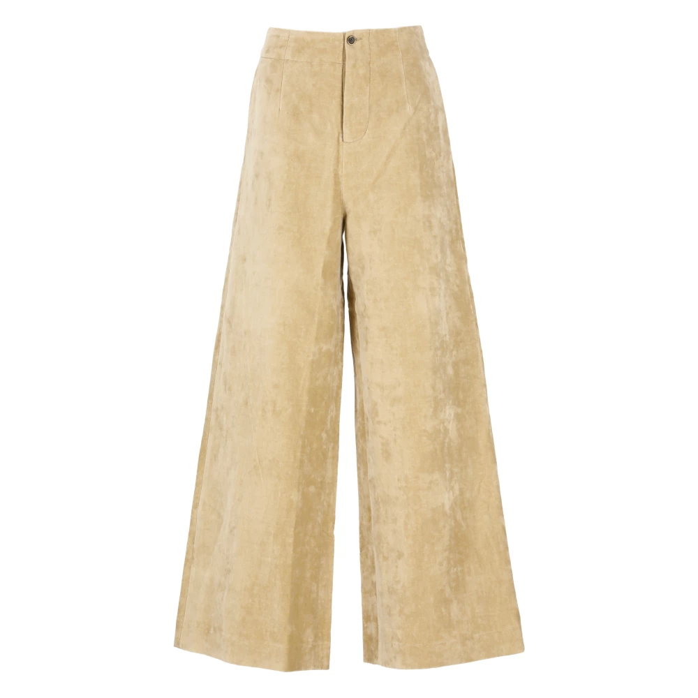 UMA Wang Beige Velvet Palazzo Broek Hoge Taille Beige Dames