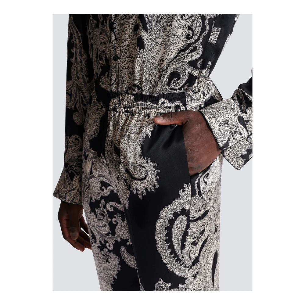 Balmain Zijden broek met paisleyprint Black Heren