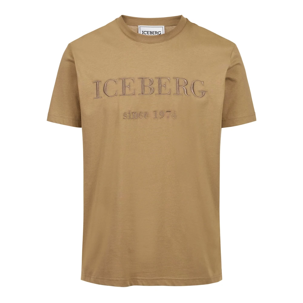 Iceberg Modderkleurig carry-over katoenen T-shirt met institutioneel logo borduurwerk Brown Heren