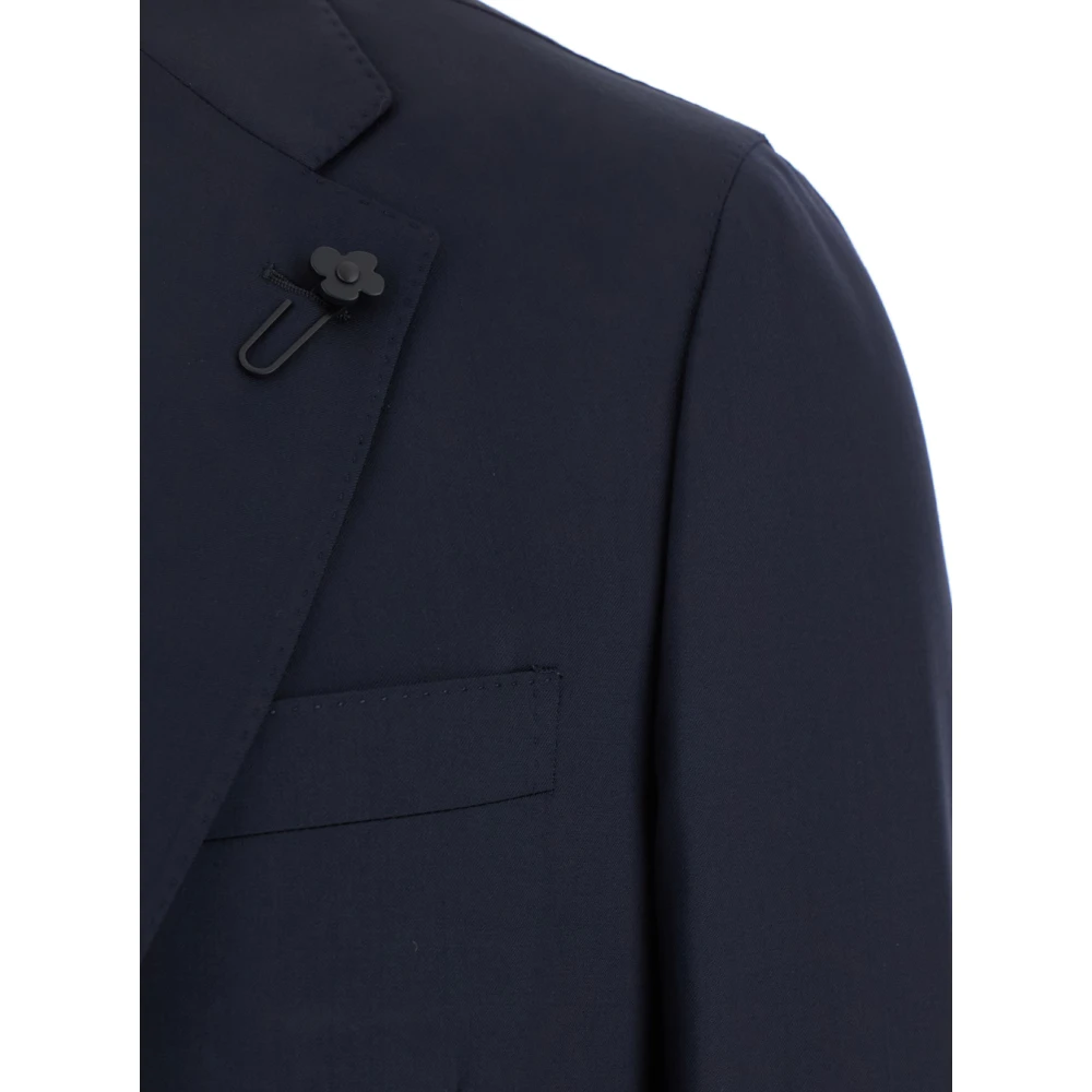 Lardini Blauwe Klassieke Revers Wollen Jas Man Blue Heren