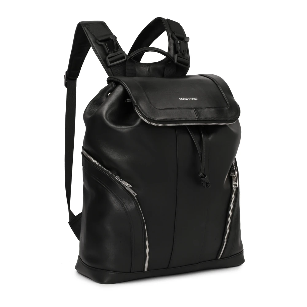 Kazar Studio Leren rugzak met laptopvak Black Heren