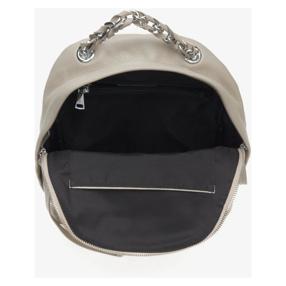 Estro Dames Lichtgrijze Leren Rugzak met Zilveren Details Er00113752 Gray Dames