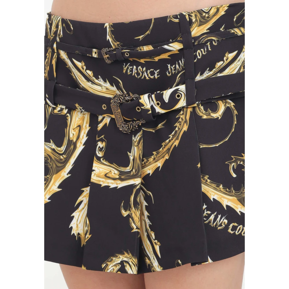 Versace Jeans Couture Zwarte Geplooide Rok met Barok Gespen Black Dames