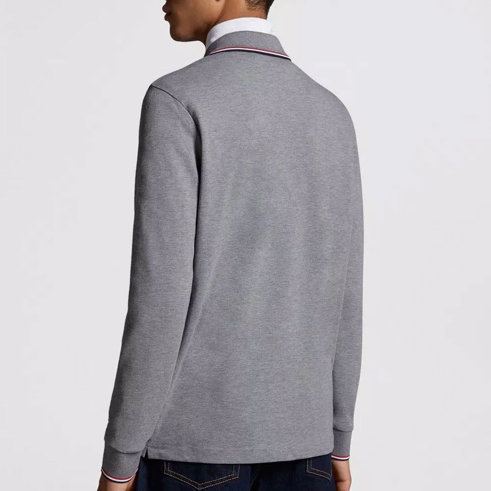 Moncler Lange Mouw Polo in Tijdloos Design Gray Heren