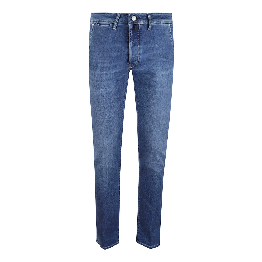 Incotex Men's Blue Stretch Denim Pants With Suede Patch