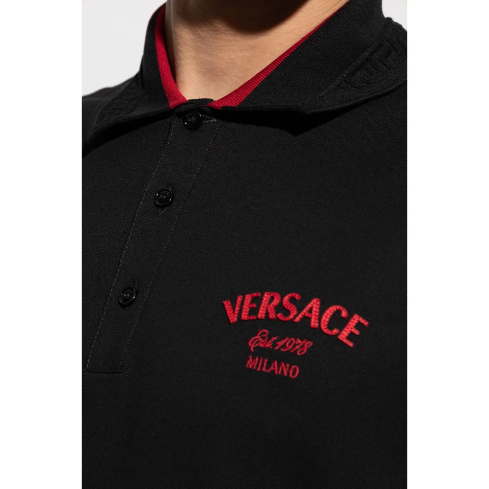 Versace Katoenen polo met logo Black Heren