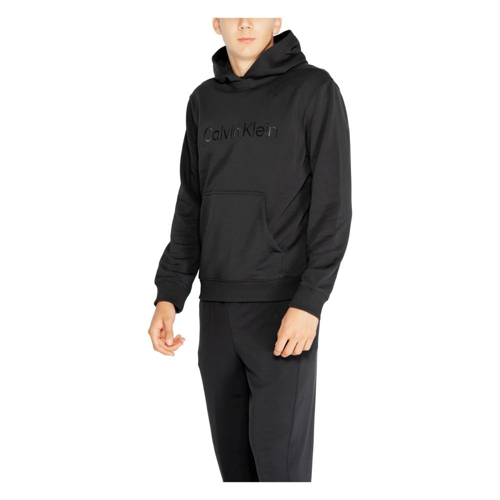 Calvin Klein Zwarte Bedrukte Hoodie Mannen Herfst Winter Black Heren