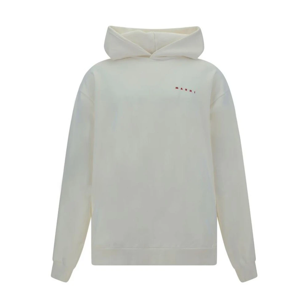 Marni Katoenen Hoodie met Koord en Zak White Heren
