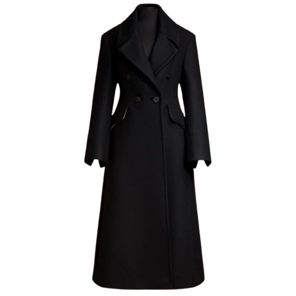 Max Mara Zwarte Vrouwelijke Redingote Wollen Jas Black Dames