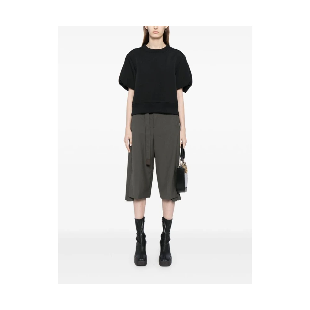 Sacai Khaki Geplooide Wijde Pijp Broek Green Dames