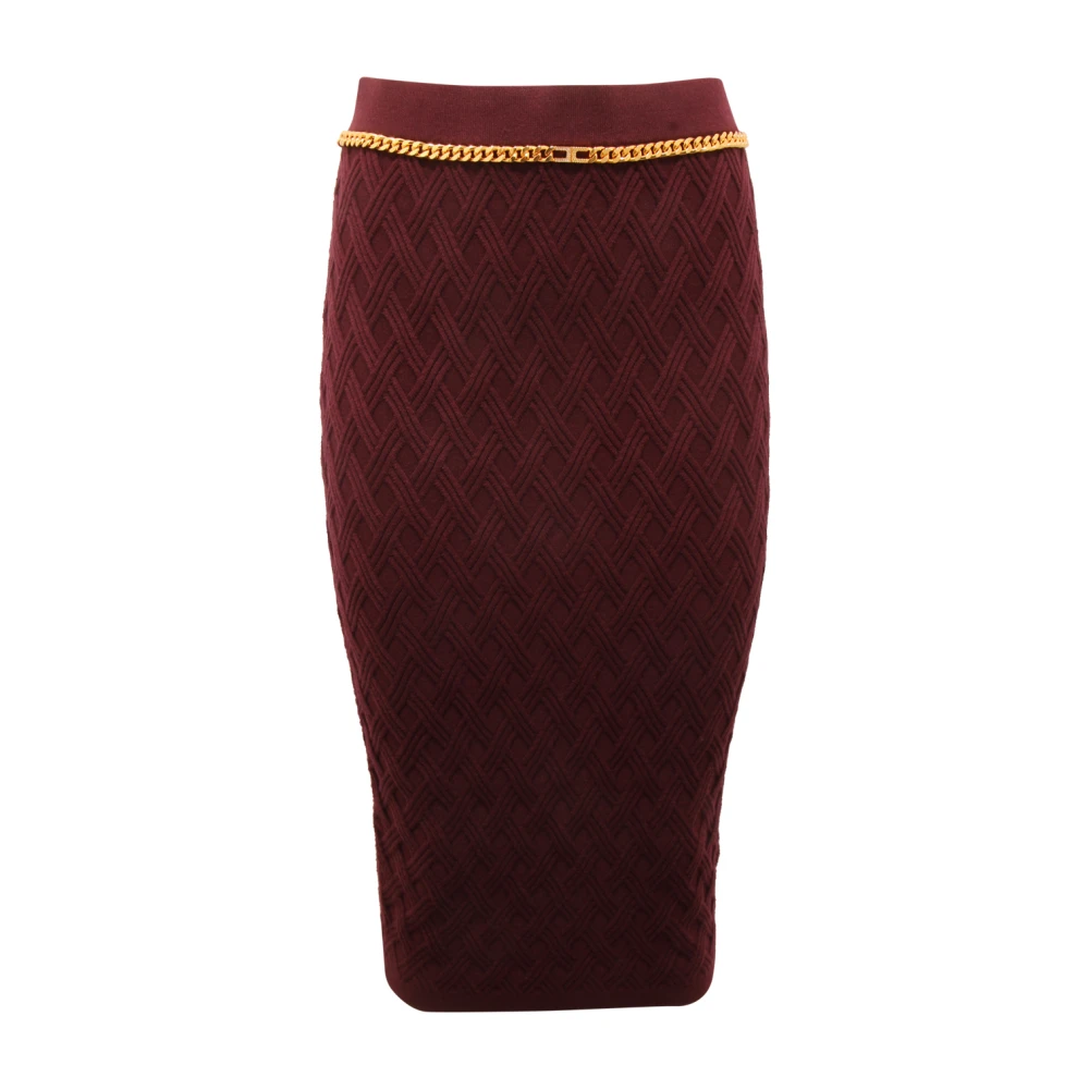 Elisabetta Franchi Red Diamond Knit Skirt With Jewel Detail - Female - Pencil Skirts - L - Skirts