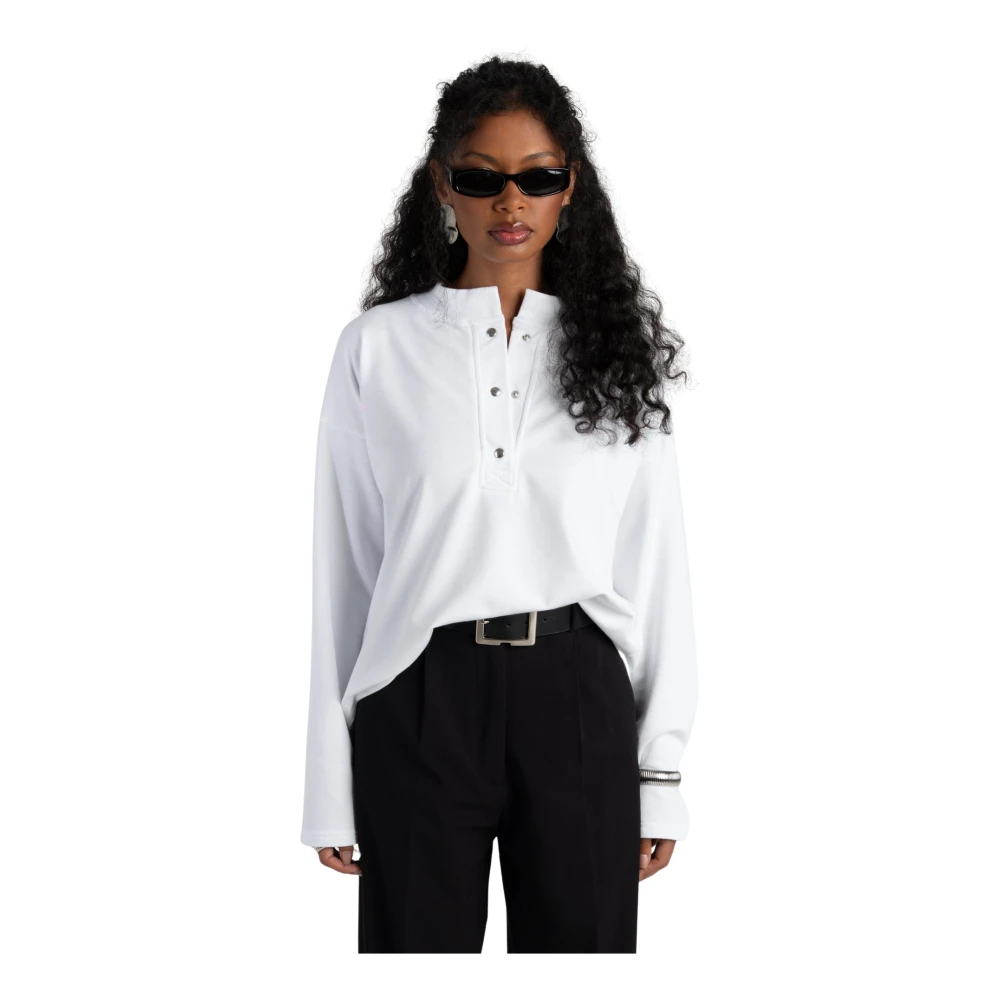 Guaja. Vrouw Wit Tops Dames, Xl, Satijn, Halo Lange Mouw Satijnen Blouse