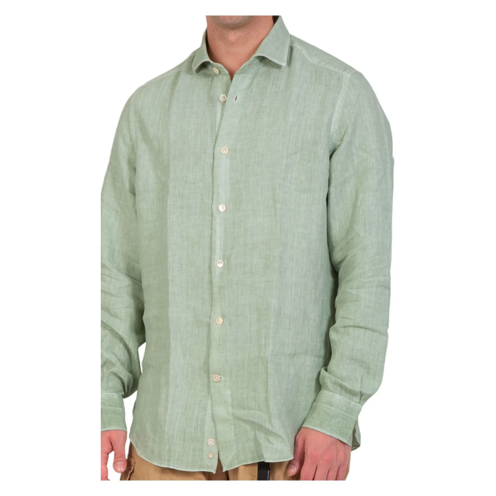Eleventy Linnen Shirt in Verde Green Heren