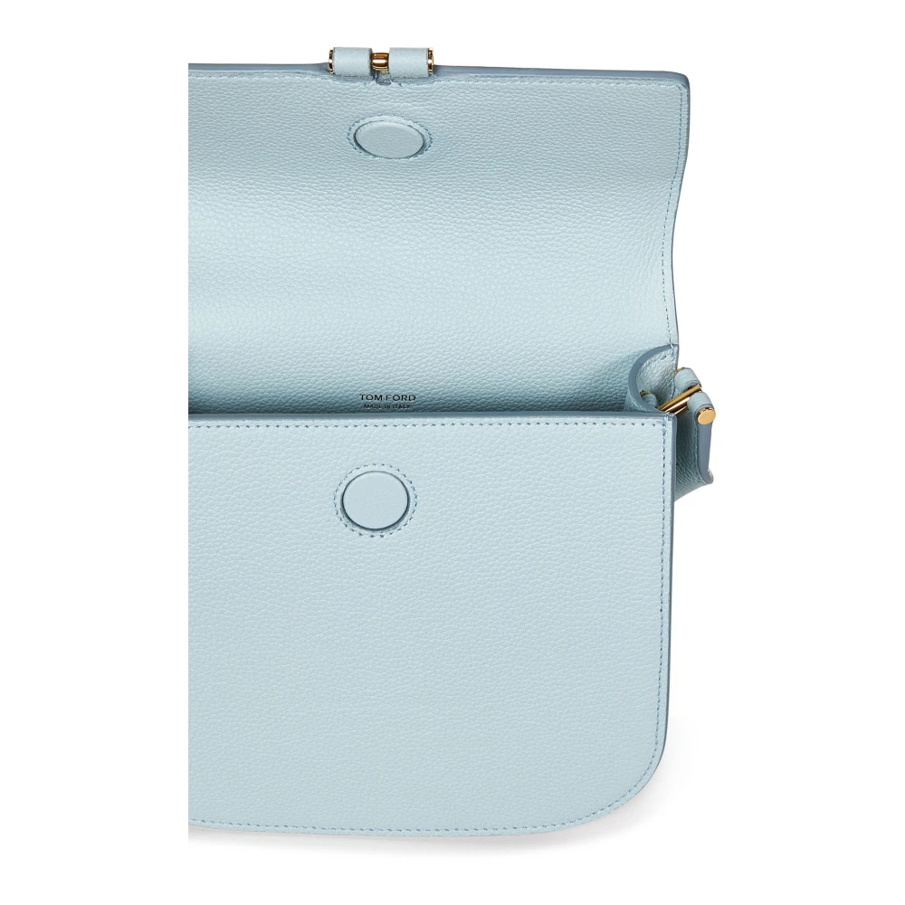 Tom Ford Blauwe Tas met Foldover-top en T Signature Hardware Blue Dames