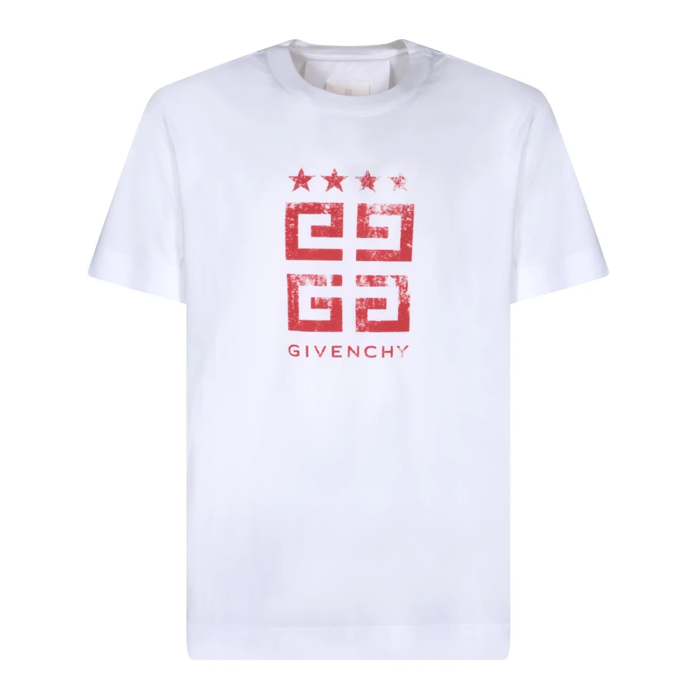 Givenchy Heren Wit Slim-Fit T-Shirt met Rood 4G Stars Print White Heren