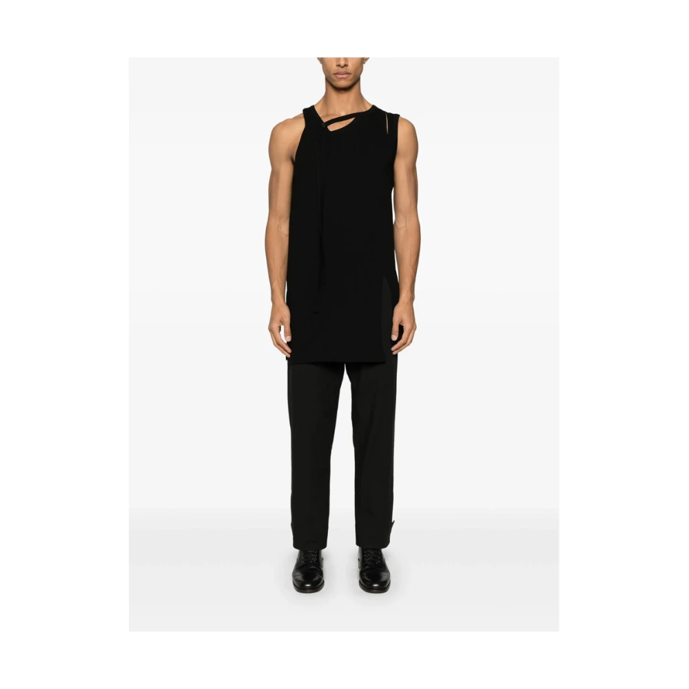 Yohji Yamamoto Zwarte T-shirt met Asymmetrische Hals Black Heren