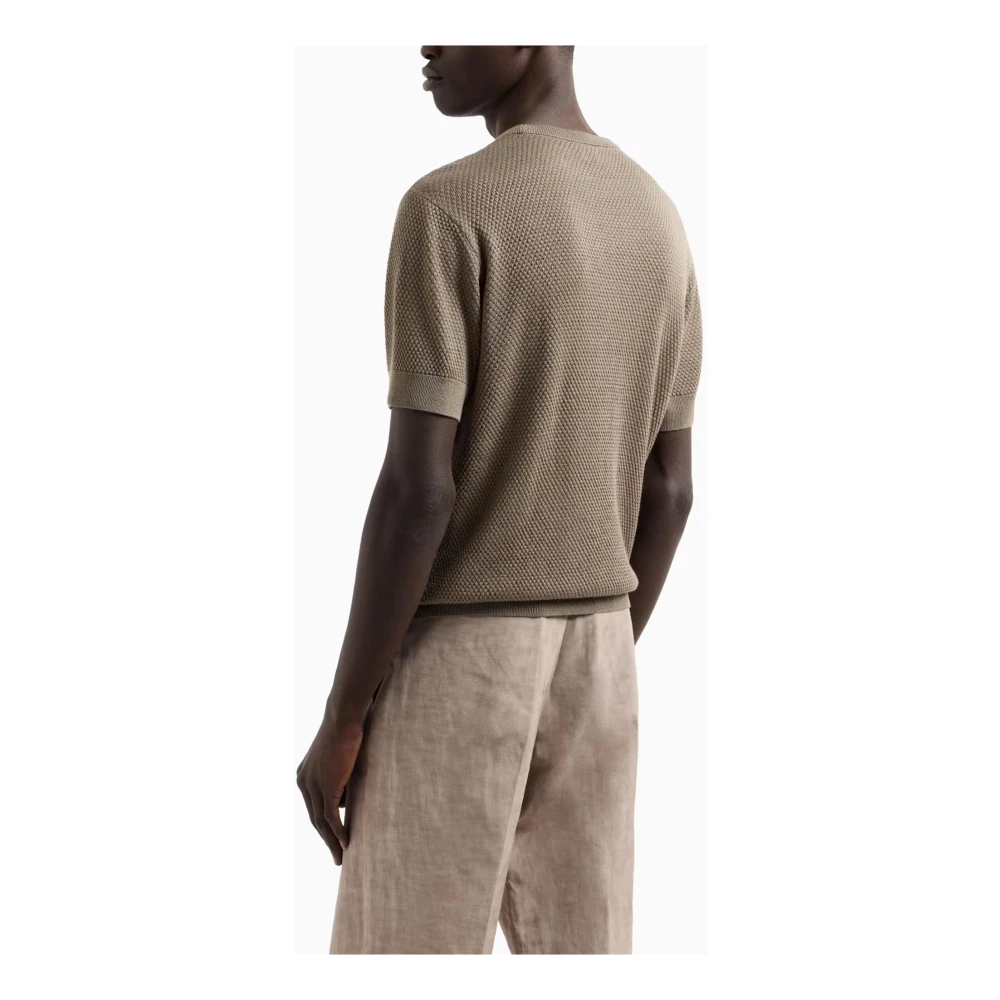 Emporio Armani Geribbelde ronde hals korte mouw trui Gray Heren
