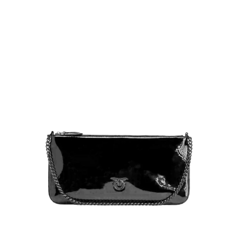 Pinko Leren Clutch-Style Plat Tas met Ketting Black Dames