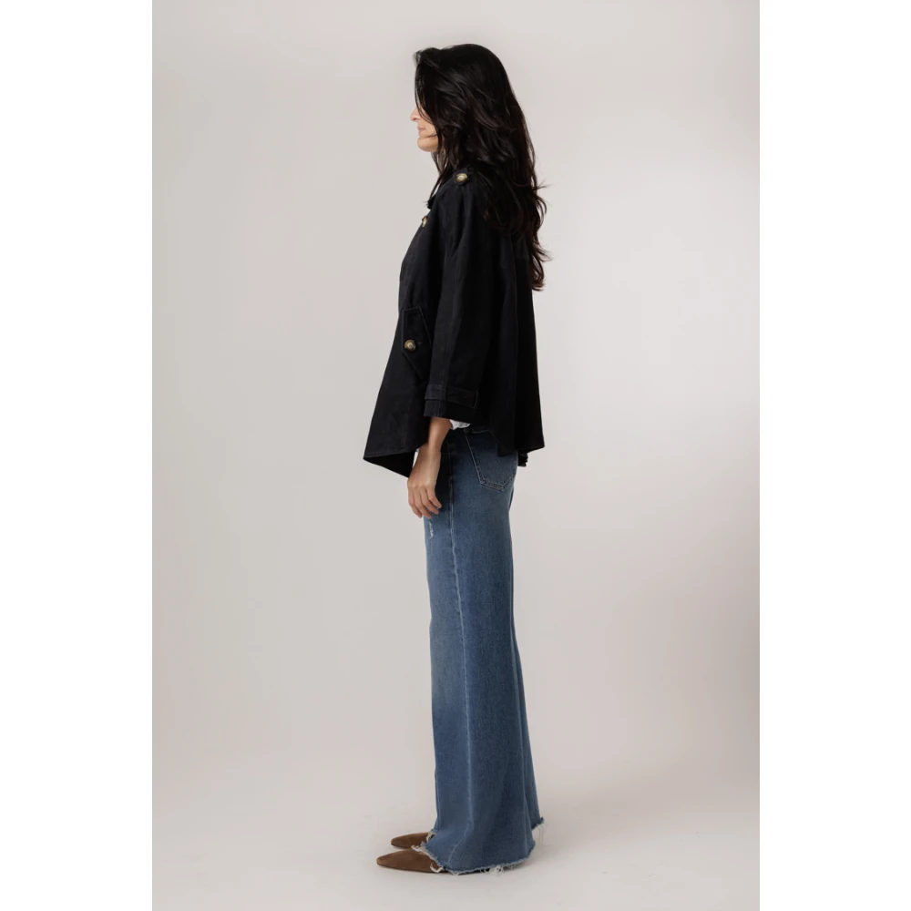 Alter Ego Royal Leren Trenchcoat met Dubbele Knoopsluiting Black Dames